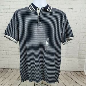New nautica men polo stripe shirt Navy White Size Medium
